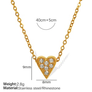 1 Piece Simple Series Simple Heart Stainless Steel  Gold Color Rhinestone Women's Pendant Necklaces h5 